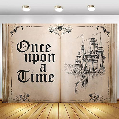 Fairy Tale Books Backdrop Once Upon a Time Backdrops Ancient Castle Princess Romantic Wedding Birthday Party Decorations Magic Book Background Banner Props 7x5FT - size: 7x5 FT