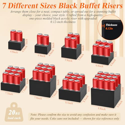 8Pcs Black Acrylic Buffet Risers with Mini Sign and Marker, Food Display Risers for Party Catering Dessert Jewelry, Acrylic Cube Nesting Boxes with Hollow Bottoms(9" 8.5" 8" 7.5" 6.8" 6" 5" 5") - size: 9" 8.5" 8" 7.5" 6.8" 6" 5" 5