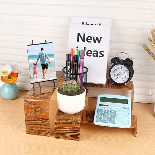 ELEGANTLIFE Acrylic Display Risers Set of 4, 4-Level Tiered Display Stands for Cupcakes, Small Figures & Jewelry, Compact Countertop Display Shelf, Multiple Colors Available (Dark Wood Grain) - color: Dark Wood Grain