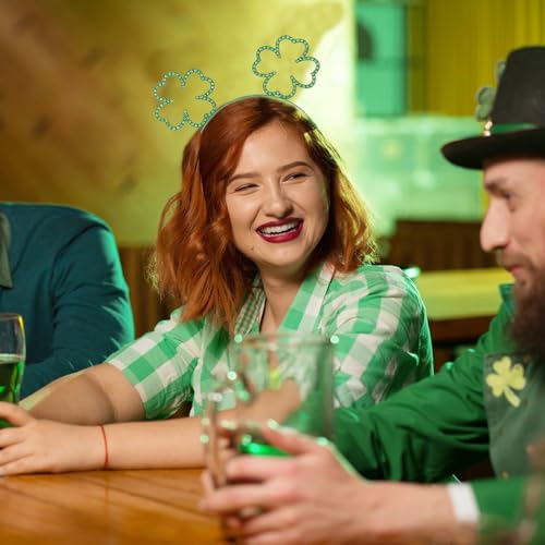 St.Patrick’s Day Headband Green Shamrock Hairband Rhinestone Headpiece Irish Clover Hair Accessories - color: Green Shamrock