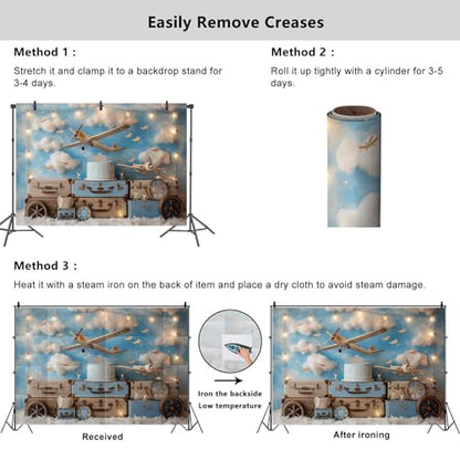 YongFoto Travel Adventure Aircraft Backdrop 6x4ft Cute Clouds Sky Airplane Photography Background Adventure Awaits Baby Shower Boy 1st 2nd Birthday Party Banner Kids Portraits Photoshoot Wallpaper - color: Style 7, size: 6ftx4ft