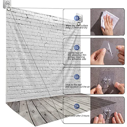 HUAYI White Brick Wall with Wooden Floor Design Photography Backdrop with 2 Hooks for Newborn Portrait Smash Cake D-2504 (5x7ft(Cotton+2Hooks)) - size: 5x7ft-CottonPoly