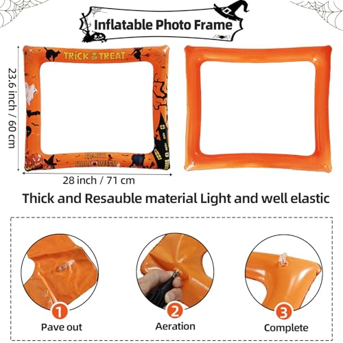 30 pcs Halloween Photo Booth Props with Jumbo Inflatable Selfie Photo Booth Frame, Funny Spooky Selfie Props for Halloween Party Decorations, Trick or Treat Party Decoration