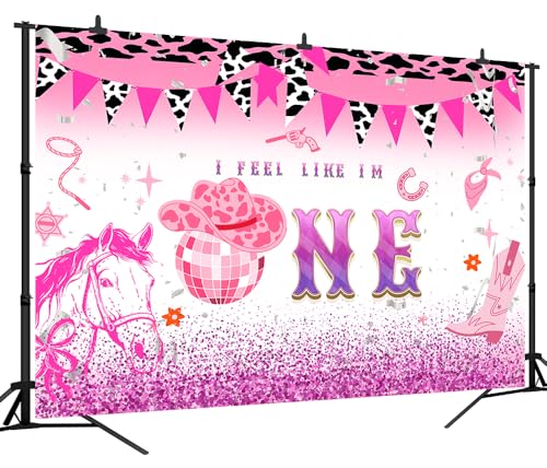 7x5Ft Disco Cowgirl 1st Birthday Backdrop Western Pink 1st Rodeo Birthday Photography Background Let's Go Girls Party Decorations Banner Photo Booth Props - color: Ice cream Backdrop 7