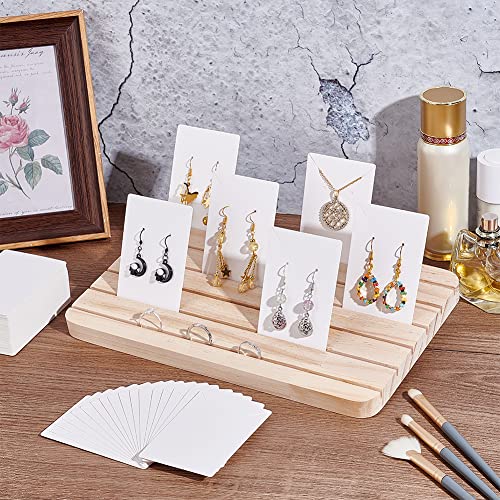 NBEADS Wood Earring Display Stands, 6 Slots Jewelry Earring Ring Display Holder Wood Earring Business Card Holder Display with 100 Pcs Jewelry Display Cards for Home Retail Store, 6.57x10.9 - color: 6 Slots Wooden 6.57x10.9"