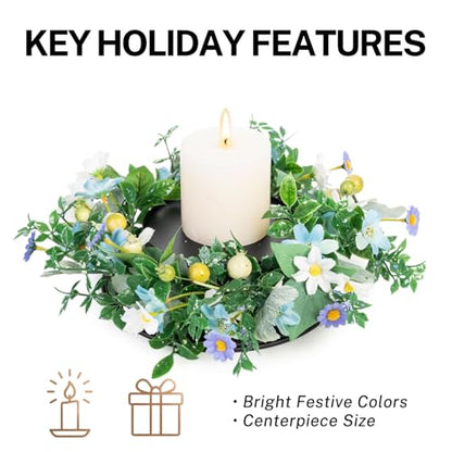 MOYEE Candle Holder Centerpieces for Tables,Candle Ring,Wreaths, Black Metal Candle Stick Paired Artificial Flowers 14 in Versatile Dining Table Centrepiece - color: Mixed Color Daisy Wreath