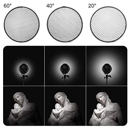 Neewer Standard Reflector 7 inches/18 Centimeters Soft Diffuser with 20/40/60 Degree Honeycomb Grid for Bowens Mount Studio Flash Strobe Light Monolight