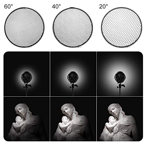 Neewer Standard Reflector 7 inches/18 Centimeters Soft Diffuser with 20/40/60 Degree Honeycomb Grid for Bowens Mount Studio Flash Strobe Light Monolight