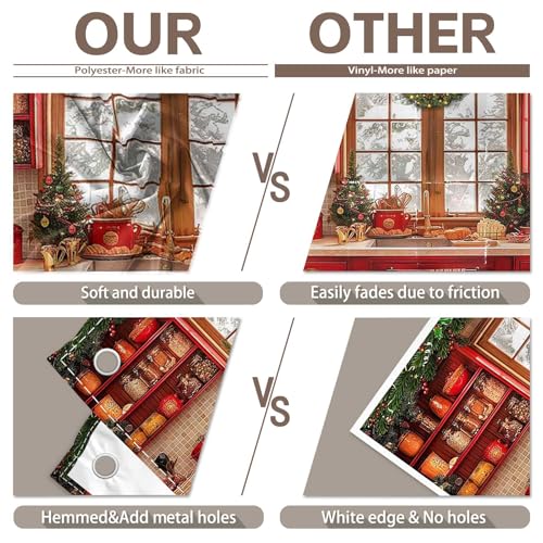 Fabric 8x6ft Christmas Kitchen Photography Backdrop Cabinets Window Winter Snow Scene Background Xmas Family Party Decoration New Year Photo Banner Props - size: 8'x6'