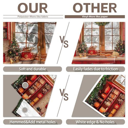 Fabric 10x8ft Christmas Kitchen Photography Backdrop Cabinets Window Winter Snow Scene Background Xmas Family Party Decoration New Year Photo Banner Props - size: 10'x8'