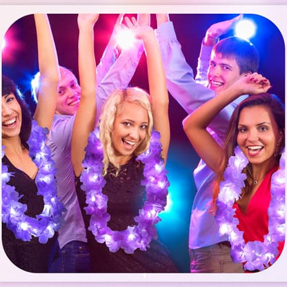 Sherr 24 Pcs LED Light Pink Purple Leis Light up Wedding Hawaiian Leis Flower Necklace with LED Lights Beach Tropical Carnival Party Wedding Supplies Luau for Masquerade - color: Multi Purple