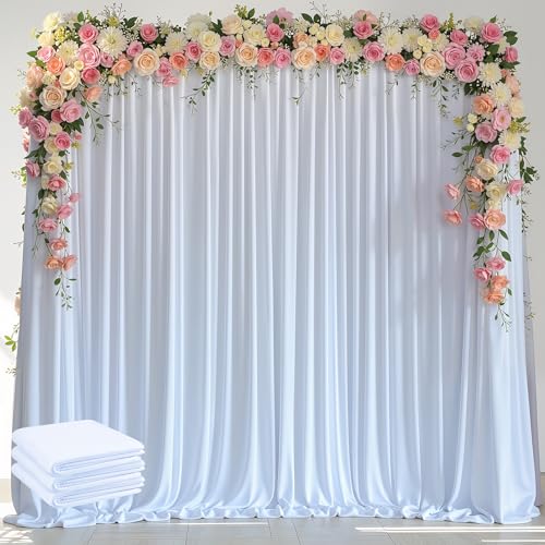 Wokceer White Backdrop Curtain for Wedding Parties 3 Pack 10x8FT Wedding Curtains Photo Backdrop Drapes Polyester for Photoshoot Baby Shower Birthday Party Curtains Background 6 Panels 5x8FT - color: White, size: (3 Pack)10FTx8FT