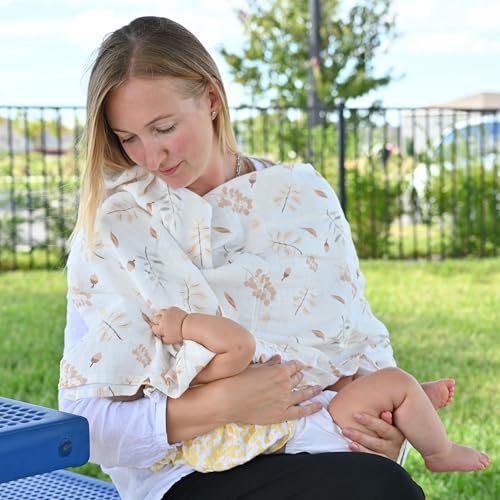 POMISO Muslin Swaddle Blankets for Boys & Girls, Newborn Receiving Blankets, 4 Pack Soft Breathable Baby Swaddles, Large 47x47 Inches, Acorn & Earthy Colors - color: Plants and Solid Colors