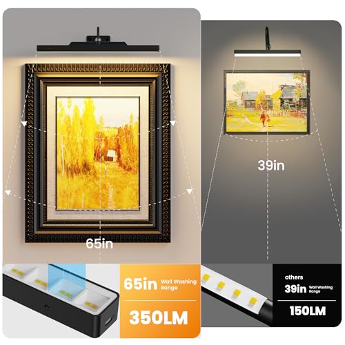 3Pack Picture Light Battery Operated, 16in Picture Light for Wall, 5000mAh Cordless Wall Lights with Controller,Art Light with Dimmable Cordless for Wall Painting,Frame, Portrait, Dartboard- Black - color: Black, size: 3 Pack