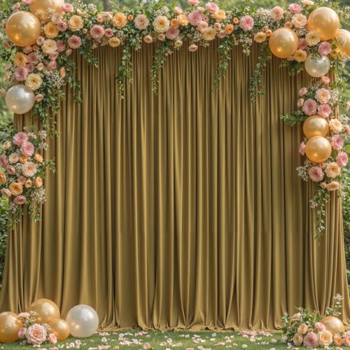 8x10FT Light Brown Backdrop Curtains for Wedding Parties, Wrinkle Free Polyester Photography Backdrop Drapes for Wedding Baby Shower Birthday Parties Stage Background Stand Decorations 4x10ft,2 Panels - color: Gold Brown, size: W4' x H10'(2 Panels)