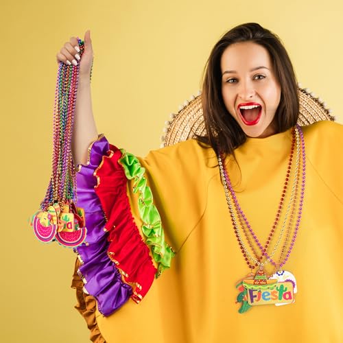 Cinco de Mayo Party Favors, 12PCS Fiesta Necklace Bead Favors, Mexican Metallic 12 Kinds of Cinco de Mayo Necklace Decorations, Fiesta Cactus Maracas Accessories for Mexican Carnival Party Supplies