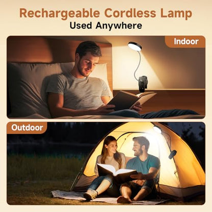 Mubarek Clip on Lamp,5 Brightness+5 Color Clip on Light,200LM 36 LED Reading Lights for Books in Bed,1800mAh Battery Powered Lamp Battery Operated Lights,Rechargeable Desk Lamp with Clamp Light - color: Black