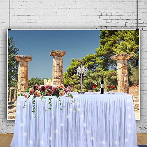 5x3ft Antique Greece Sanctuary Pillar Photography Backdrop Ancient Greek Ruins Olympia Historic Building Column Photo Background Travel Photo Booth Props NBK08021