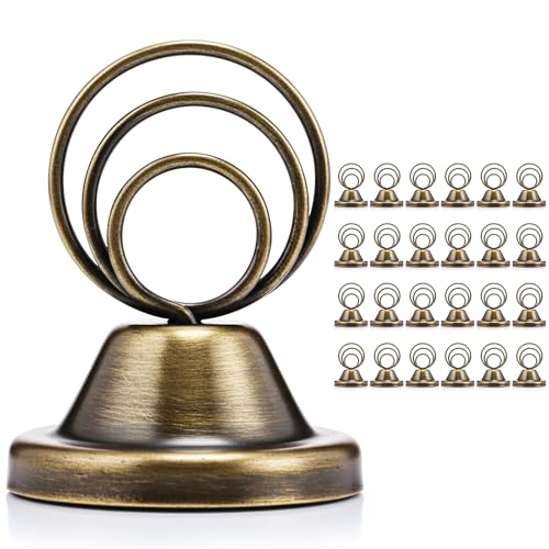 Fulmoon 24 Pcs Mini Table Number Holders Place Card Holders 1.5 Inch Steel Table Sign Stands for Wedding Graduation Reception Restaurant Home Photo Picture Office Memo(Bronze) - color: Bronze