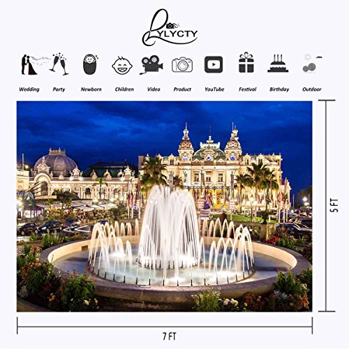 7X5ft Beautiful Fountain Backdrop Beautiful Monte Carlo Casino Architectural Landscape Backdrops for Photography Photo Studio Background Props LY097
