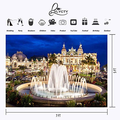 7X5ft Beautiful Fountain Backdrop Beautiful Monte Carlo Casino Architectural Landscape Backdrops for Photography Photo Studio Background Props LY097