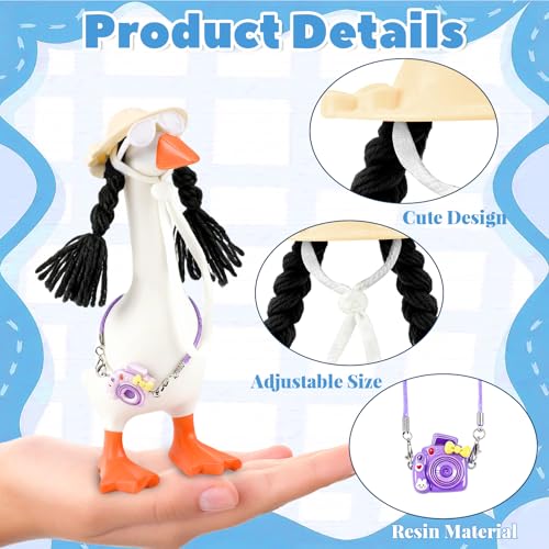 5 Sets Desk Goose Outfits Mini Hats with Braid Wig Glasses Camera Desk Goose Decor Thanksgiving Christmas Hat Accessory Headwear for 7 Inch Statue Key Holder