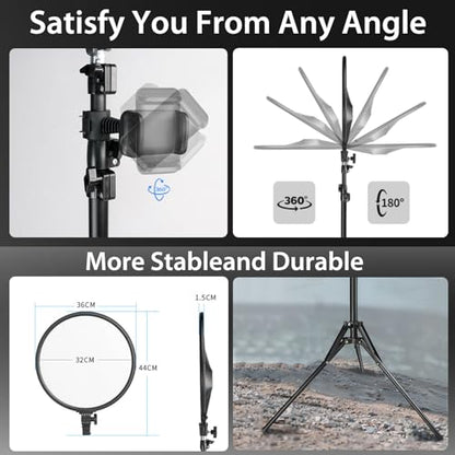 6" Ring Light with Tripod Stand for YouTube & Makeup, Mini LED Camera Light with Phone Holder, 3 Light Modes & 11 Brightness Levels (14 inch with Tripod Stand) - size: 14 inch with Tripod Stand