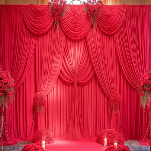 Red Backdrop Curtains 4 Panels-Wrinkle-Free Polyester Photography Drapes Party Photo Backgrounds for Wedding Christmas Photo Backdrops- 16 X10FT (Red) - color: Red, size: W4' x H10'(4 panels)