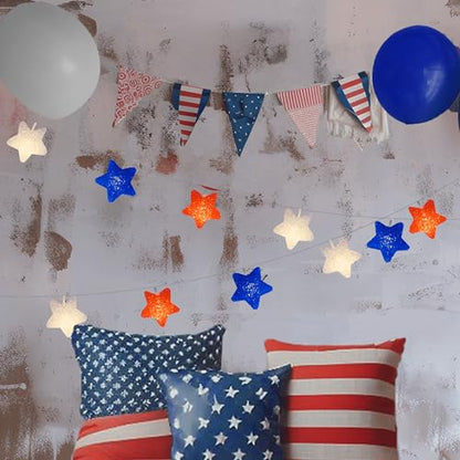 YOLIGHT 4th of July Decorations, Red White Blue Lights Star String Lights Battery Operated 6.5FT 10 LED Patriotic Fairy Light with Timer for Independence Day Memorial Day Decor, Indoor & Outdoor - style: Patriotic Stars