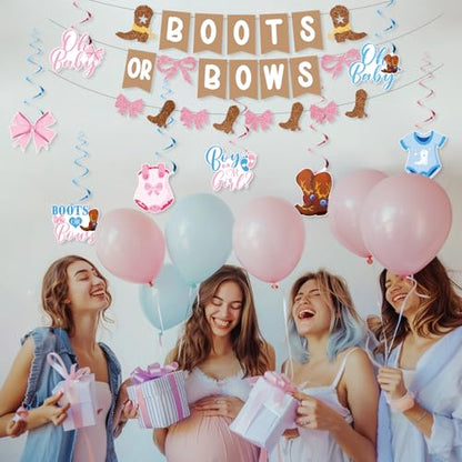 Boots or Bows Gender Reveal Decorations, Pre-assembled Brown and Pink Boots or Bows Banner, Western Cowboy or Cowgirl Gender Reveal Decorations Supplies