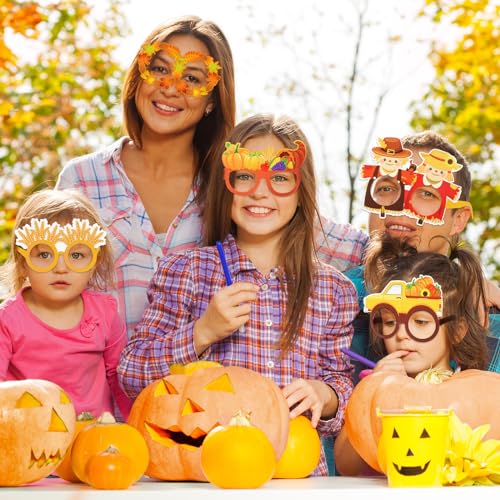 32 Pcs Fall Party Decoration Paper Eyeglasses Autumn Thanksgiving Costume Photo Booth Prop Pumpkin Maple Leaf Autumn theme Supplies for Hello Fall Harvest Decorations Thanksgiving Party Favor - style: Fall