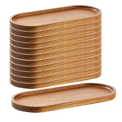 Linwnil Wood Serving Trays Charcuterie Boards Oval Wooden Plates Wood Serving Platter Cheese Dinner Plates Bulk for Dessert Snack Bread Fruit Appetizer Dishes (11.5x4Inch*12Pack) - size: 11.5" X 4"_12pack