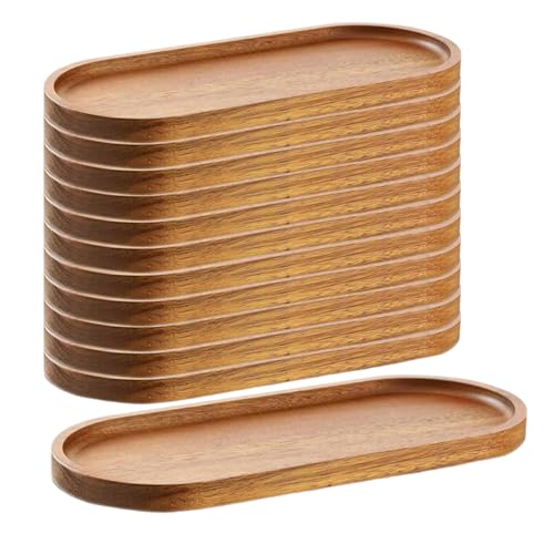 Linwnil Wood Serving Trays Charcuterie Boards Oval Wooden Plates Wood Serving Platter Cheese Dinner Plates Bulk for Dessert Snack Bread Fruit Appetizer Dishes (11.5x4Inch*12Pack) - size: 11.5" X 4"_12pack
