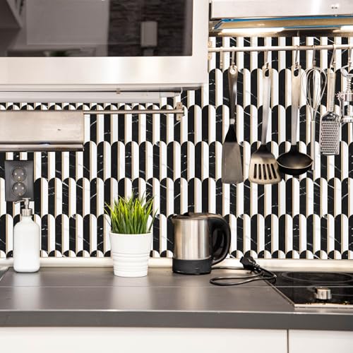 10-Sheet Fish Scale Peel and Stick Backsplash for Kitchen Wall Tiles,12 inches Black Clara Stone Mixed Metal Gold 3D PVC Wall Tile Stick on Backsplash for Kitchen and Bathroom - color: Black Clara Stone Mixed Metal Gold