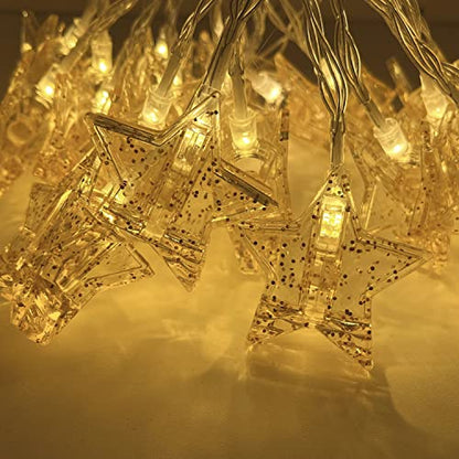 YOLIGHT Stars Photo Clips String Light, 10ft LED Photo Wall Decor Lights with 20 Clips, Battery Operated Star Fairy Lights for Dorm Room Christmas Party Wedding Valentines Day Decoration - style: Shining Star