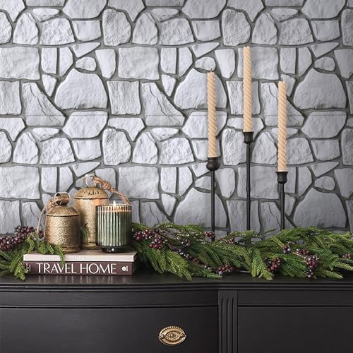 COMSTICKC 3D Faux Gray Stone Wall Sticker Peel and Stick Wall Panels,10 Pcs of 12"X12",Ultra-Light Thin PVC Decorative Tiles Rocks Stone Backsplash Interior Decor,Paintable - color: Gray-1