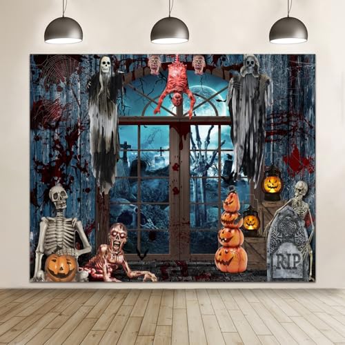 Halloween Backdrop for Photography 10x8ft Scary Haunted House Halloween Photo Backdrop Horror Cemetery Bloody Zombie Skulls Photography Background Party Decor Kids Adult Portrait Photo Booth Props