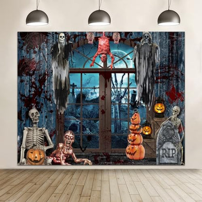 Halloween Backdrop for Photography 10x8ft Scary Haunted House Halloween Photo Backdrop Horror Cemetery Bloody Zombie Skulls Photography Background Party Decor Kids Adult Portrait Photo Booth Props