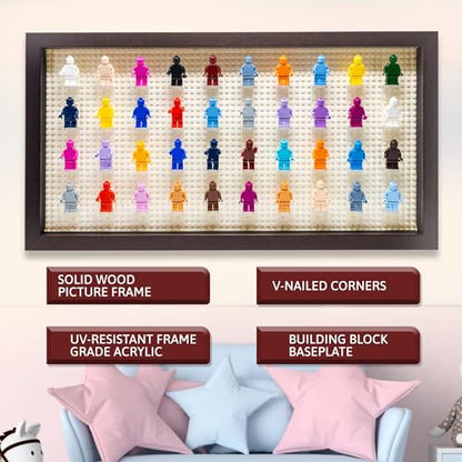 Figurine Display Case 10x20.125 Walnut Shadow Box for Miniature Figures 10x20.125 Walnut Wood Shadow Box with White Base to Display Up to 56 Block Figures - color: Walnut With White Backing, size: 10x20.125