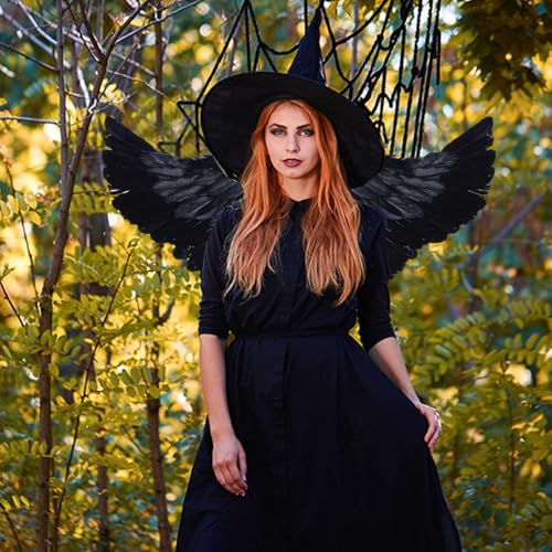 Fairy Wings Angel Feather Wings with Elastic Straps Costume Cosplay Photography Props Halloween Supplies - color: Black, size: 31.5"X15.75"