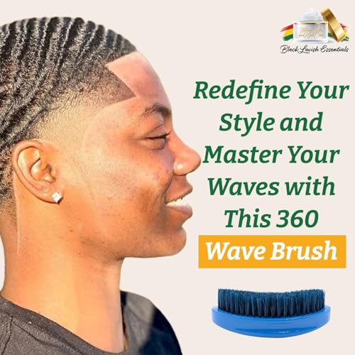 360 Wave Brush, Soft, Build Deeper Waves & Hard Boar Bristle, Curved Design, Black Lavish Essentials Signature (Medium-Hard Brush, Sky Blue) - color: Sky Blue, size: Medium-Hard