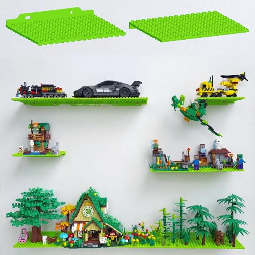 6 Wall Display Shelf for Lego Bricks, 4x5 inch Dual-Sided Floating Shelves with 16x13 Studs 4.8-4.9mm, Supports Up to 2 lbs with Screw, Baseplate Wall Mount for Builders Room Decor, Glow in The Dark - color: Glow in the Dark