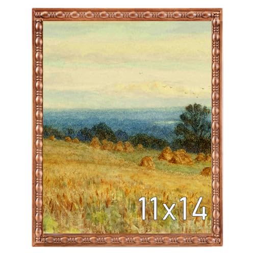 Muzilife 11x14 Wood Picture Frame with HD Glass Cover, Vintage Bead-Shape Photo Frame Display Pictures 8x10 with Mat or 11x14 Without Mat, Vertical & Horizontal on Wall, Brown,1pcs - color: Brown Bead-Shape