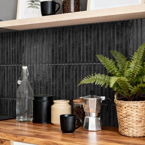 VICCI 20-Sheet Peel and Stick Backsplash, Elegant Black 3D Textured Subway Tile Stickers 4.72x9.68 Inch, Premium No-Grout - color: Elegant Black