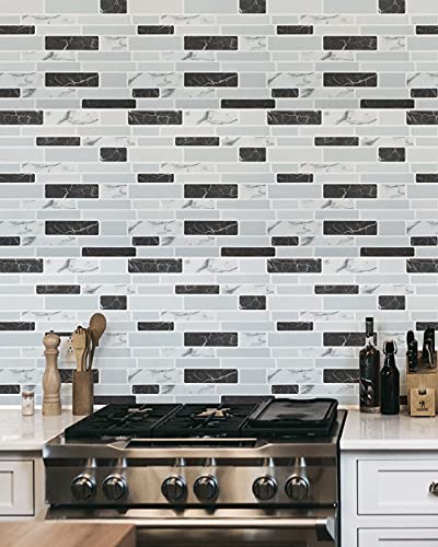 Art3d Thick Peel-and-Stick Kitchen Backsplash Tile, 10-Sheet Marble Design Self Adhesive Wall Tiles for Kitchen Bathroom Back Splash - Grey - color: Gray Marble Thickened, size: 12" x 12" (10 Sheets)