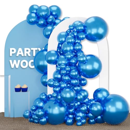 PartyWoo Metallic Blue Balloons 140pcs Different Sizes of 18 12 10 5 Inch Chrome Blue Latex Balloons for Graduation Wedding Baby Shower Wedding Bachelorette Birthday Party Decorations Blue-G106 - color: Blue-g106