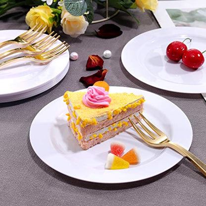 bUCLA 100Pieces White Plastic Plates - 6.25inch Disposable Plastic Appetizer/Small Cake/Salad/Dessert Plates Premium Hard, Ideal for Weddings& Parties - color: 6.25Inch-100pcs-White
