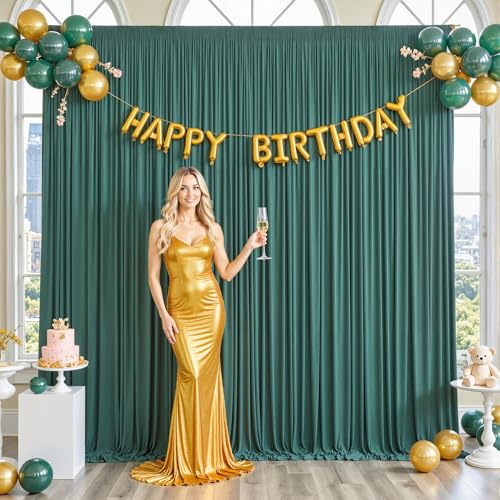 10ft x 7ft Hunter Green Backdrop Curtain for Parties Dark Green Wrinkle Free Backdrop Drapes Panels for Baby Shower Birthday Party Photo Photography Polyester Fabric Background Decoration - color: Blackish Green, size: 10FTx7FT (W5'xH7', 2 Panels)