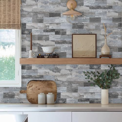 Vamos Tile 100-Piece Peel and Stick Backsplash Seamless Tile,3''x6'' Distressed Wood PVC Subway Tile,Stick on Backsplash for Kitchen/Bathroom/Laundry Room - color: Distressed Wood