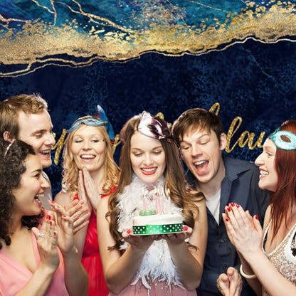 10x6.5ft Blue Marble Backdrop for Birthday Party Glitter Gold Fluid Happy Birthday Navy Blue Modern Photography Background for Celebration Newborn Bbay Shower Kid Adult Portrait Photo Prop - size: 10x6.5ft-polyester